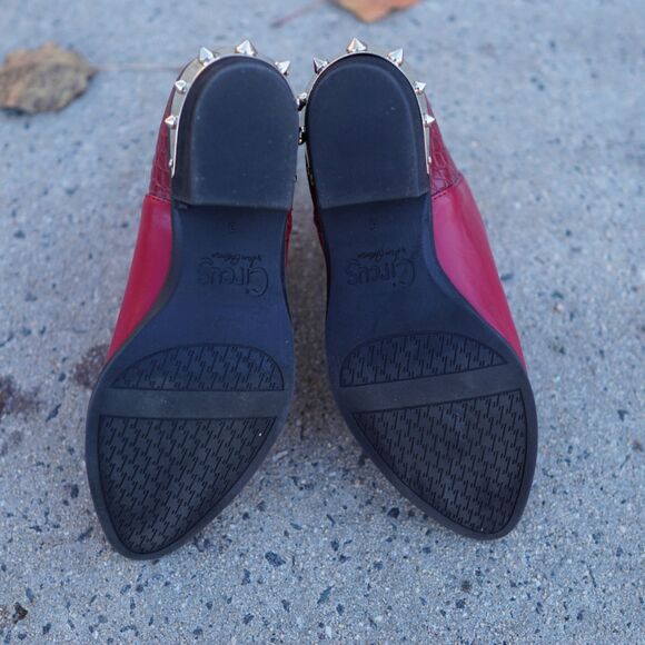 Circus Sam Edelman Studded Red Ankle Bootie Women's 5 Croc Faux Leather - Picture 6 of 10